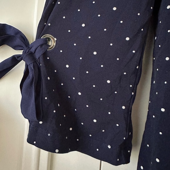 Banana Republic Navy Polka Dot Top with Bow Sleeves, Size XS - Picture 5 of 7
